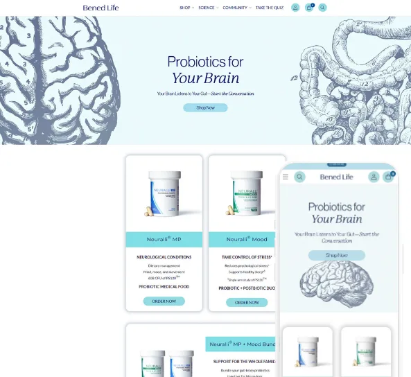 Bened Life probiotics Shopify store, designed and built by Code Elevator