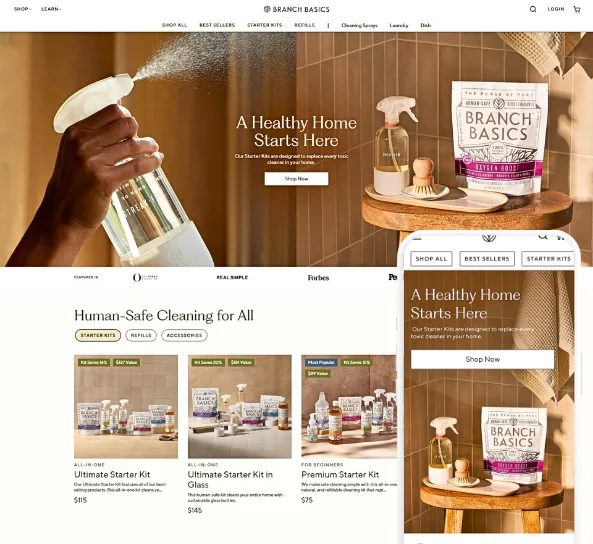 Branch Basics cleaning Shopify store, designed and built by Code Elevator