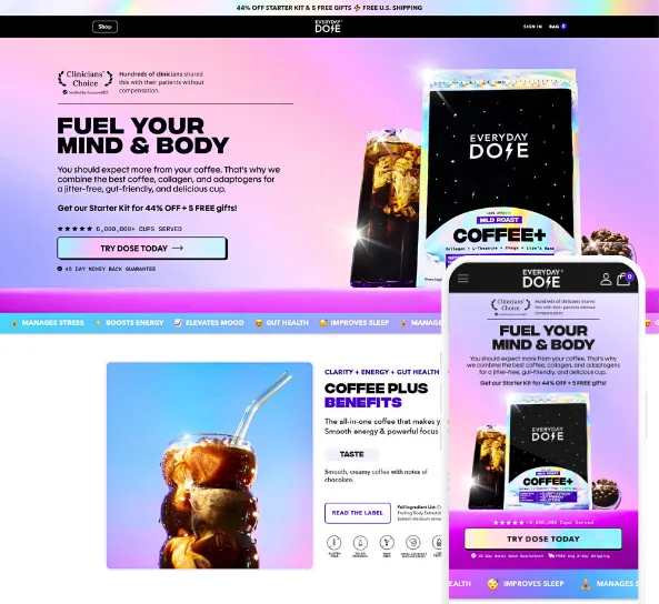 Everyday Dose coffee Shopify store, designed and built by Code Elevator