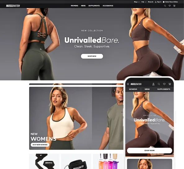 Unrivalled Bare activewear Shopify store, designed and built by Code Elevator